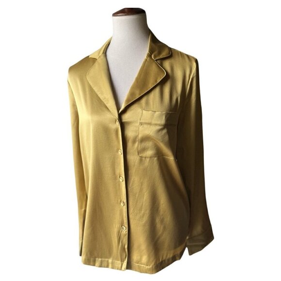 SKIMS Stretch Yellow Satin Silk Pajama Top Size XXS Kim Kardashian Stretch - Picture 5 of 9
